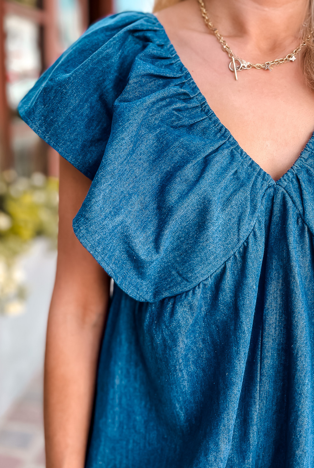 V-Neck Denim Romper