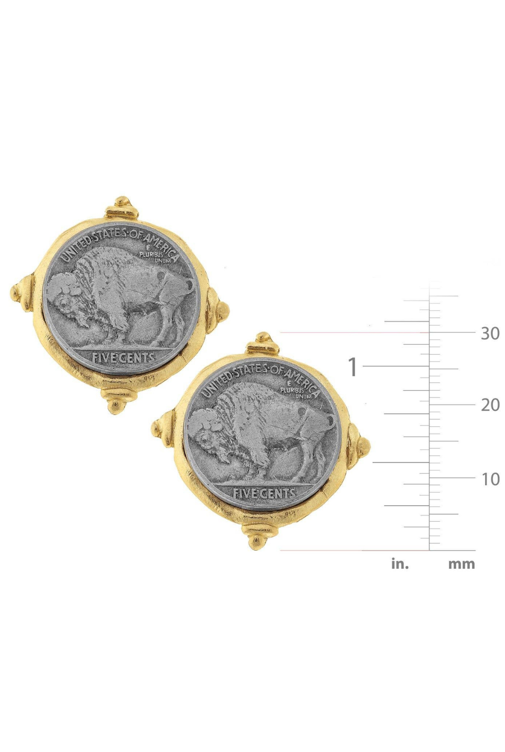 Gold and Silver Vintage Buffalo Head Coin Pierced Earrings