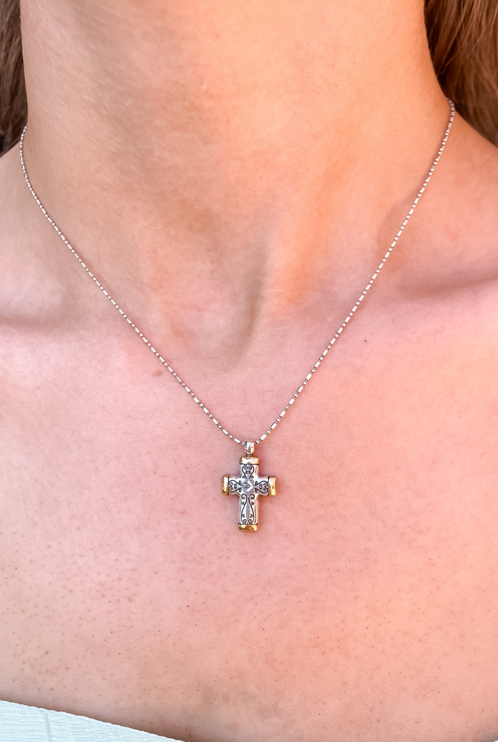 Venezia Petite Cross Necklace - Tucker Brown