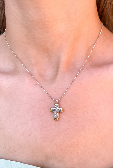 Venezia Petite Cross Necklace - Tucker Brown
