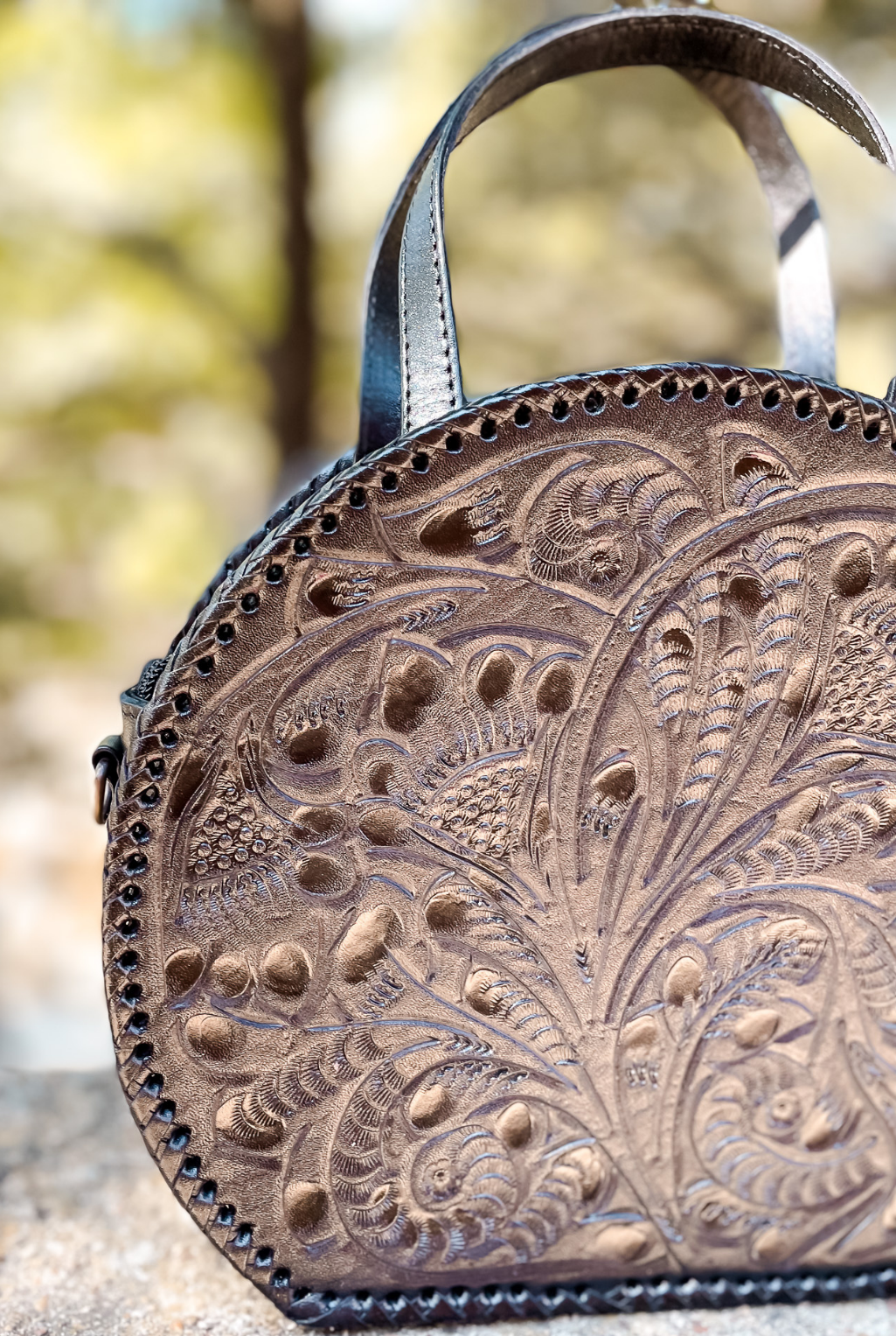 Dixie Tooled Leather Handbag - Black