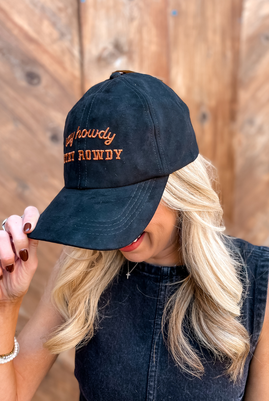 Say Howdy Suede Baseball Cap - Black