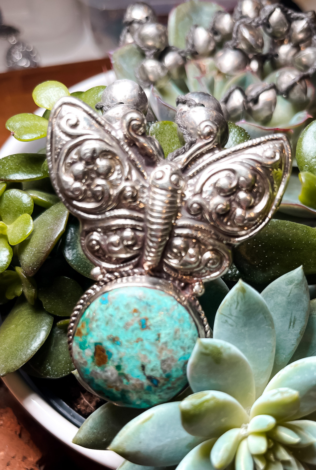 Butterfly Drop Necklace - Turquoise