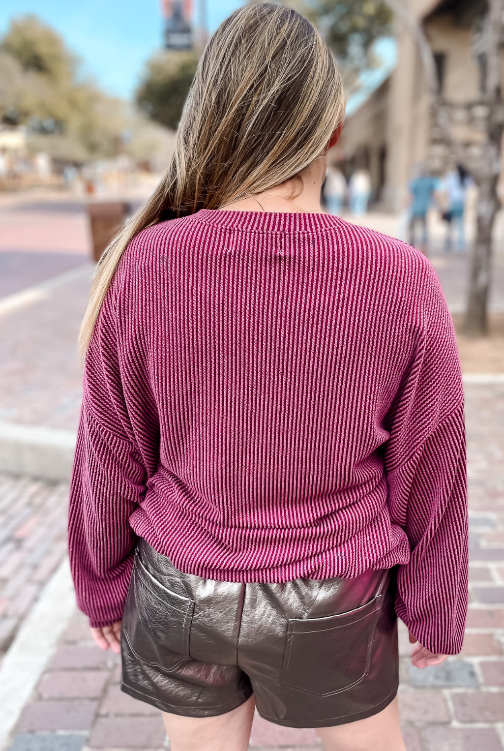 Texas Ribbed Oversized Top - Wine