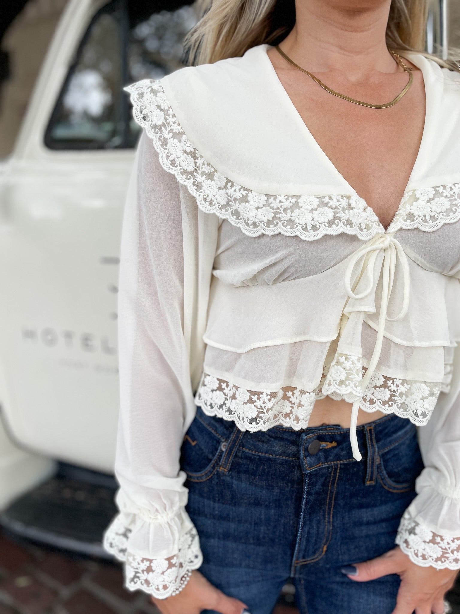 Lace Chiffon Ruffle Top