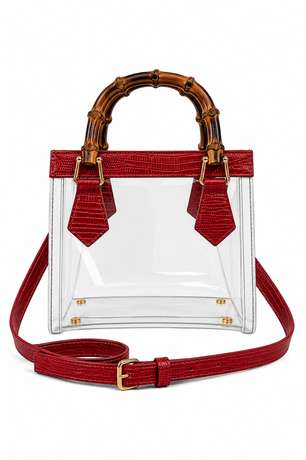 Jules Bamboo Handle Clear Handbag - Red