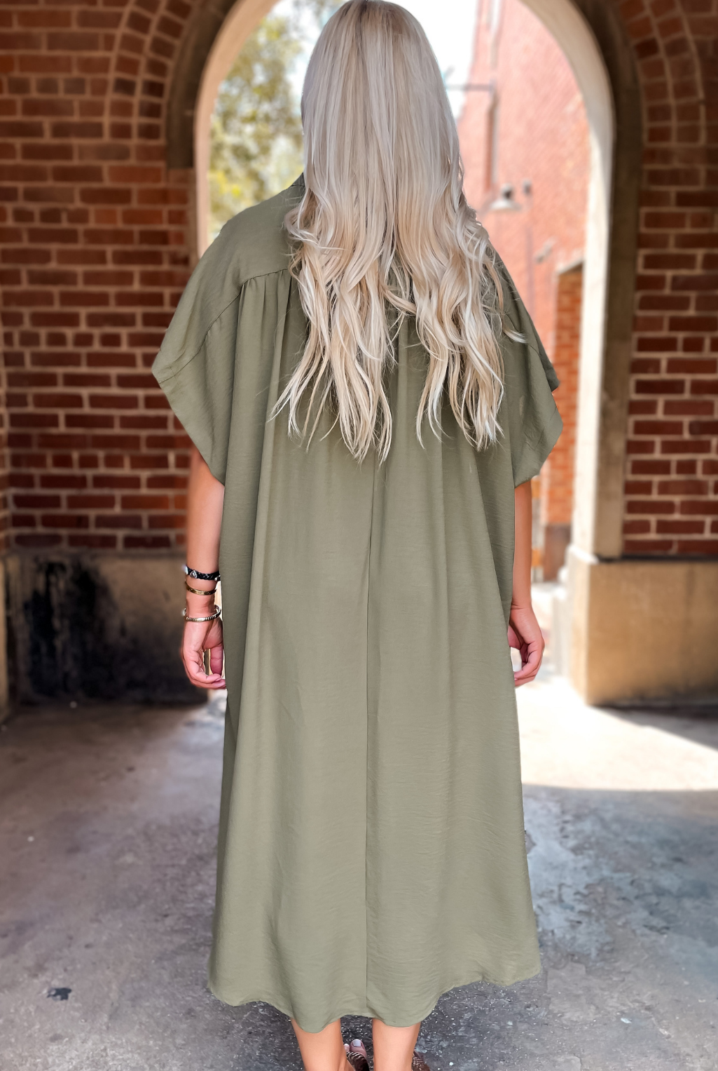 Oversized High/Low Shirt Dress - Olive