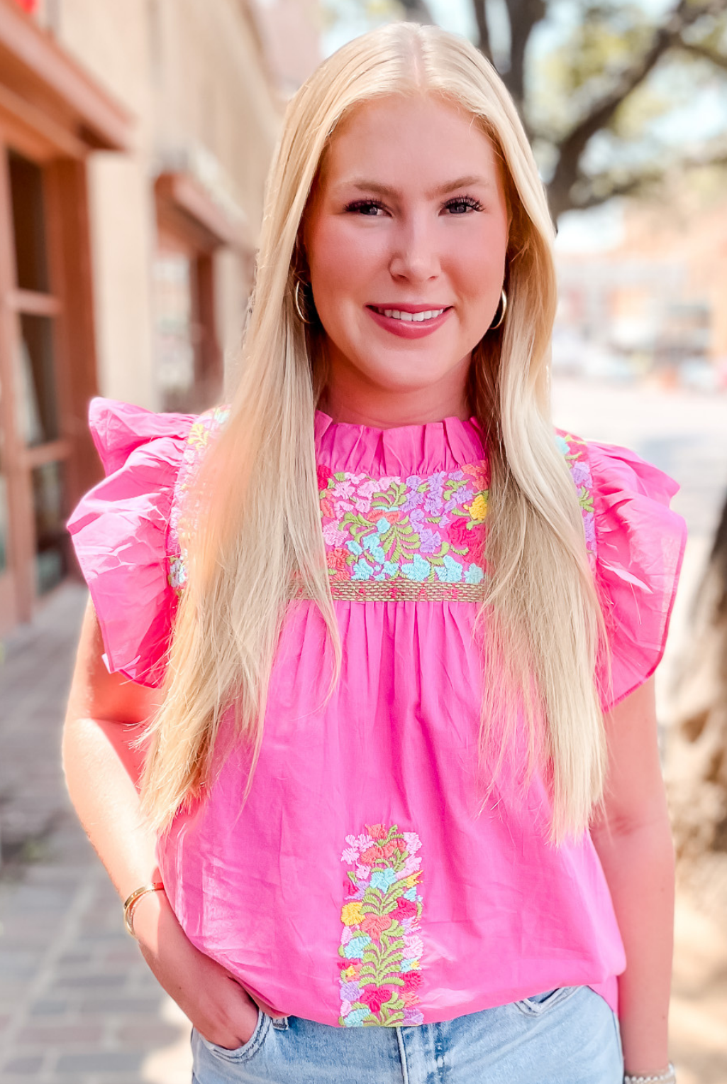 Nellie Embroidered Top - Pink