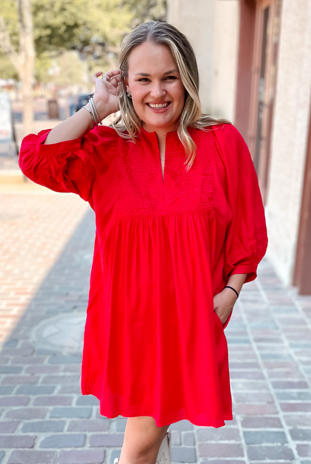 J Marie - Maddy Embroidered Dress - Red Tucker Brown J Marie - Maddy Embroidered Dress - Red Tucker Brown