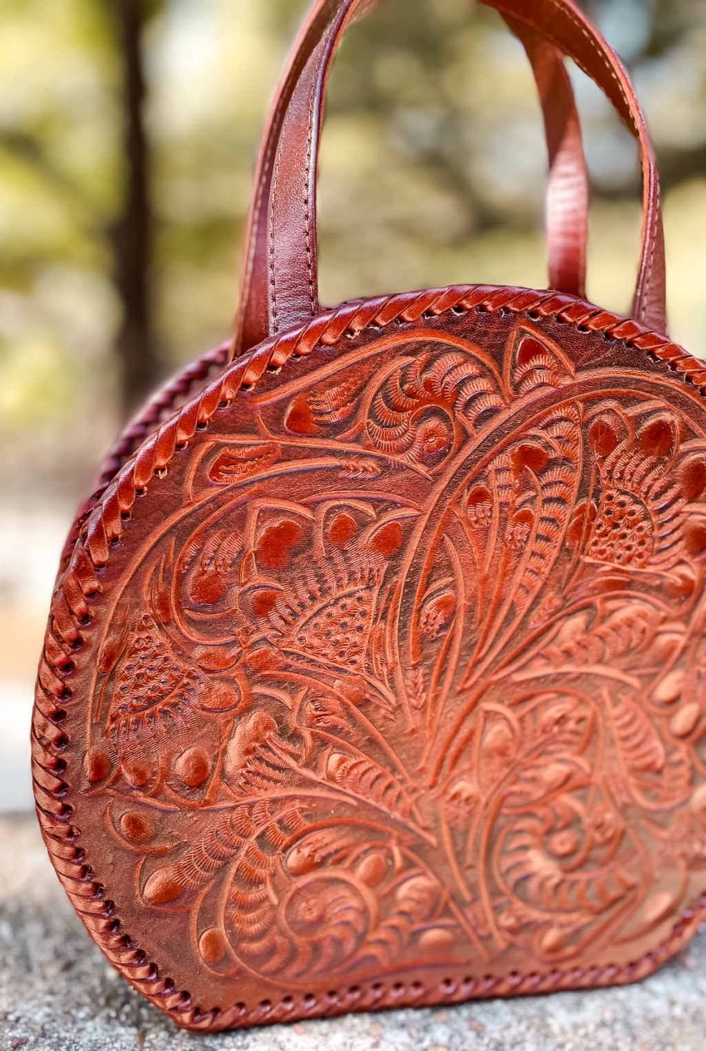 Dixie Tooled Leather Handbag - Camel