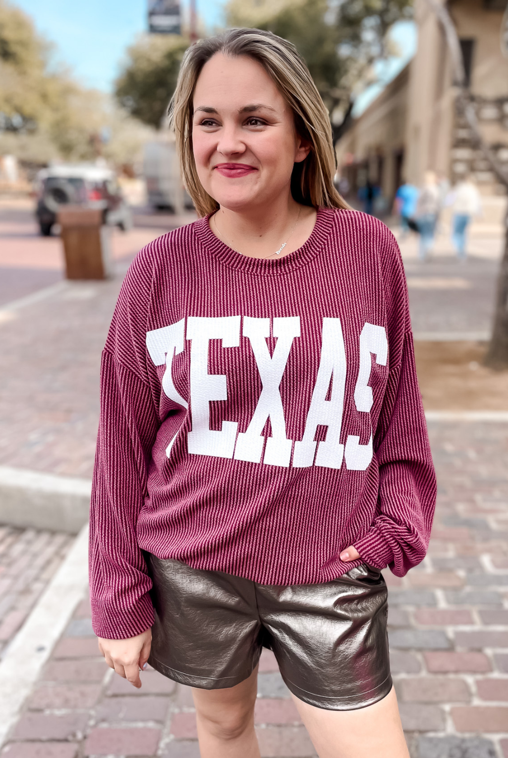 Texas Ribbed Oversized Top - Wine