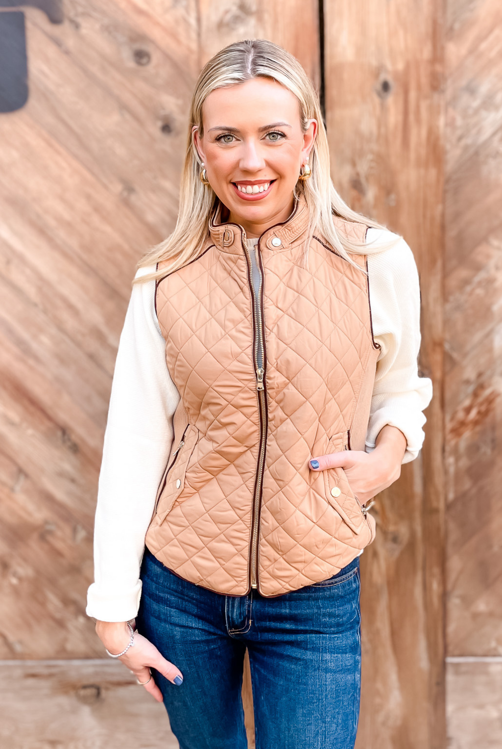 Quilted & Piped Vest - Camel