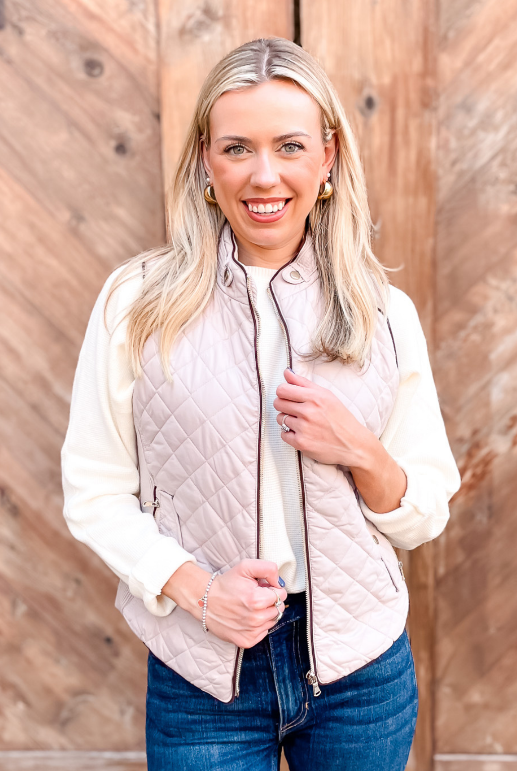 Quilted & Piped Vest - Light Taupe