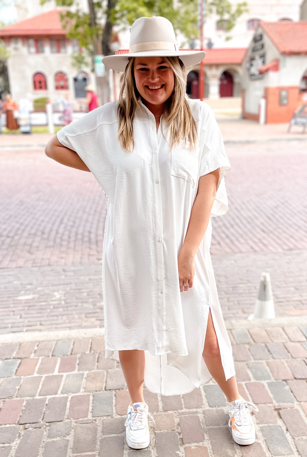 Oversized High Low Shirt Dress White