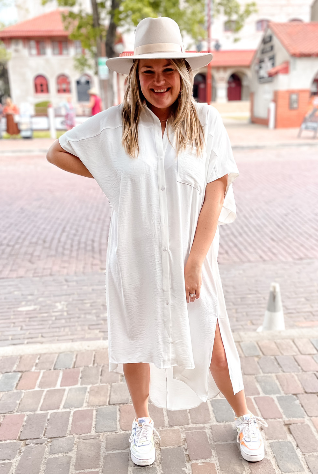 Oversized High/Low Shirt Dress - White