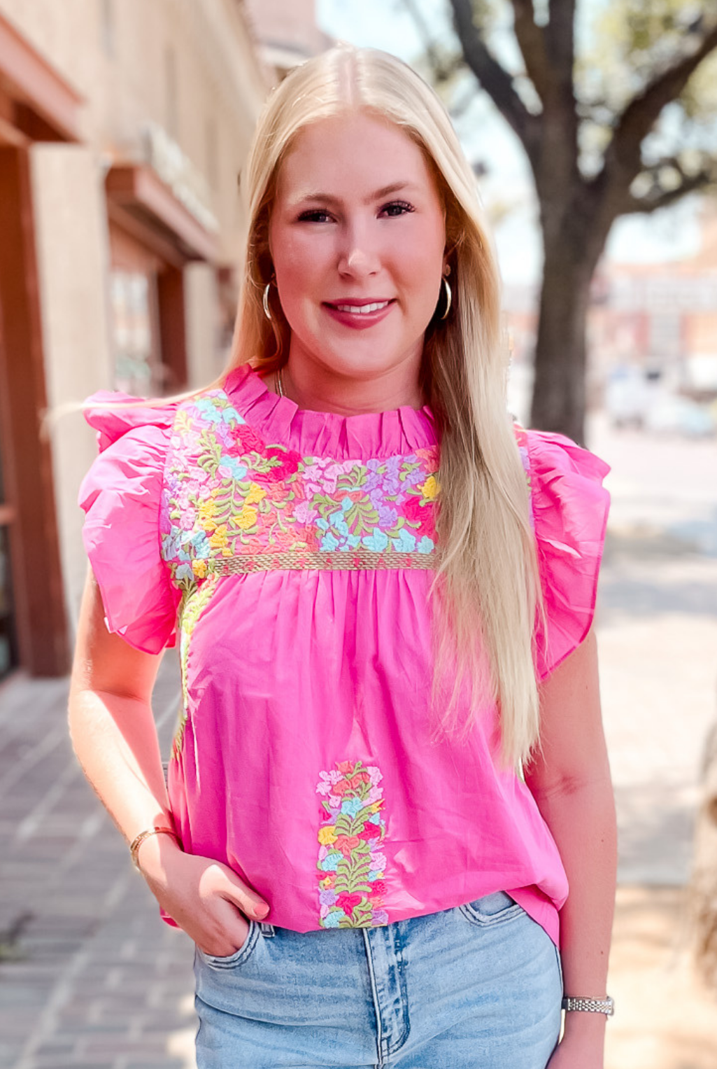 Nellie Embroidered Top - Pink