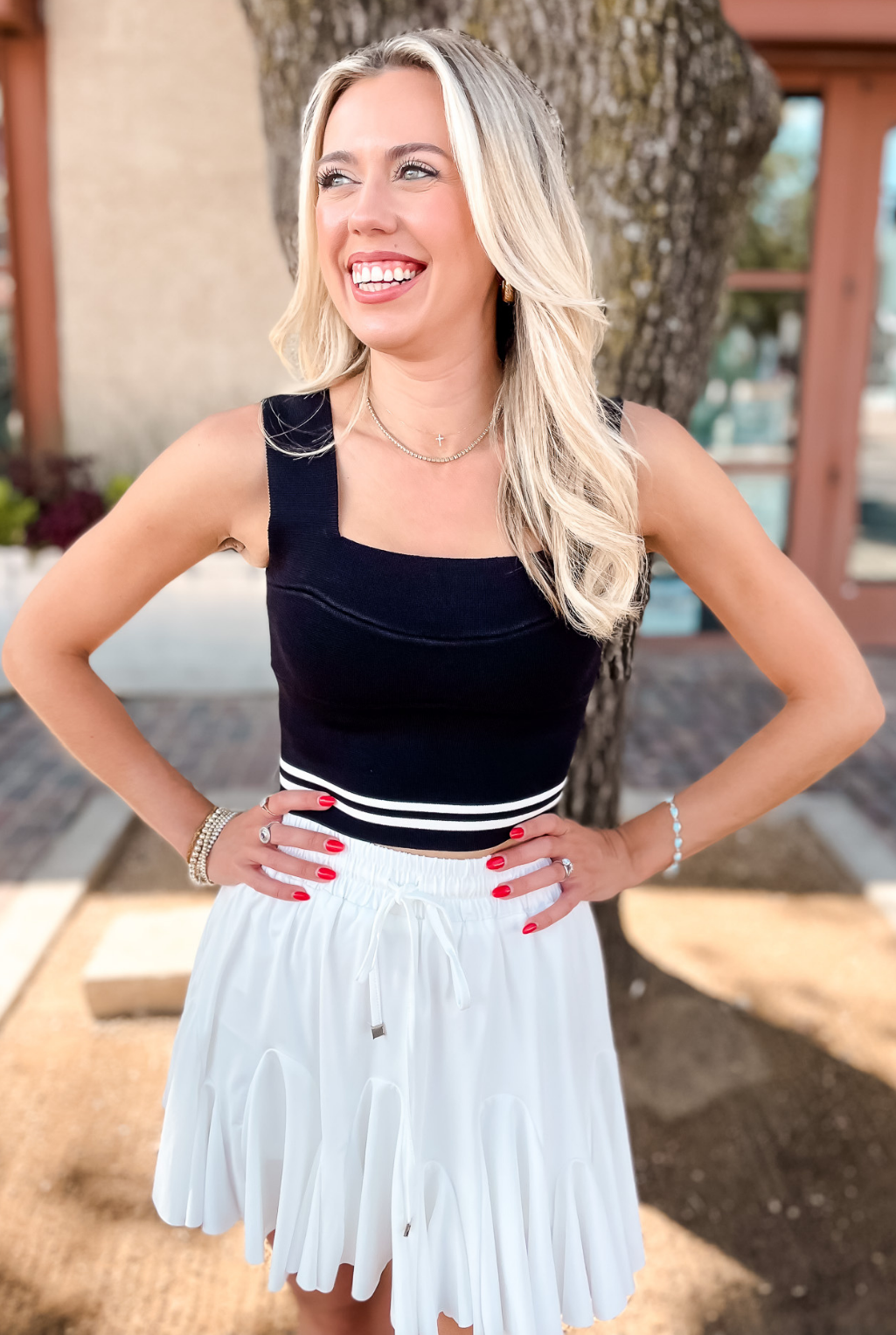 Striped Square Neck Brami Top - Black