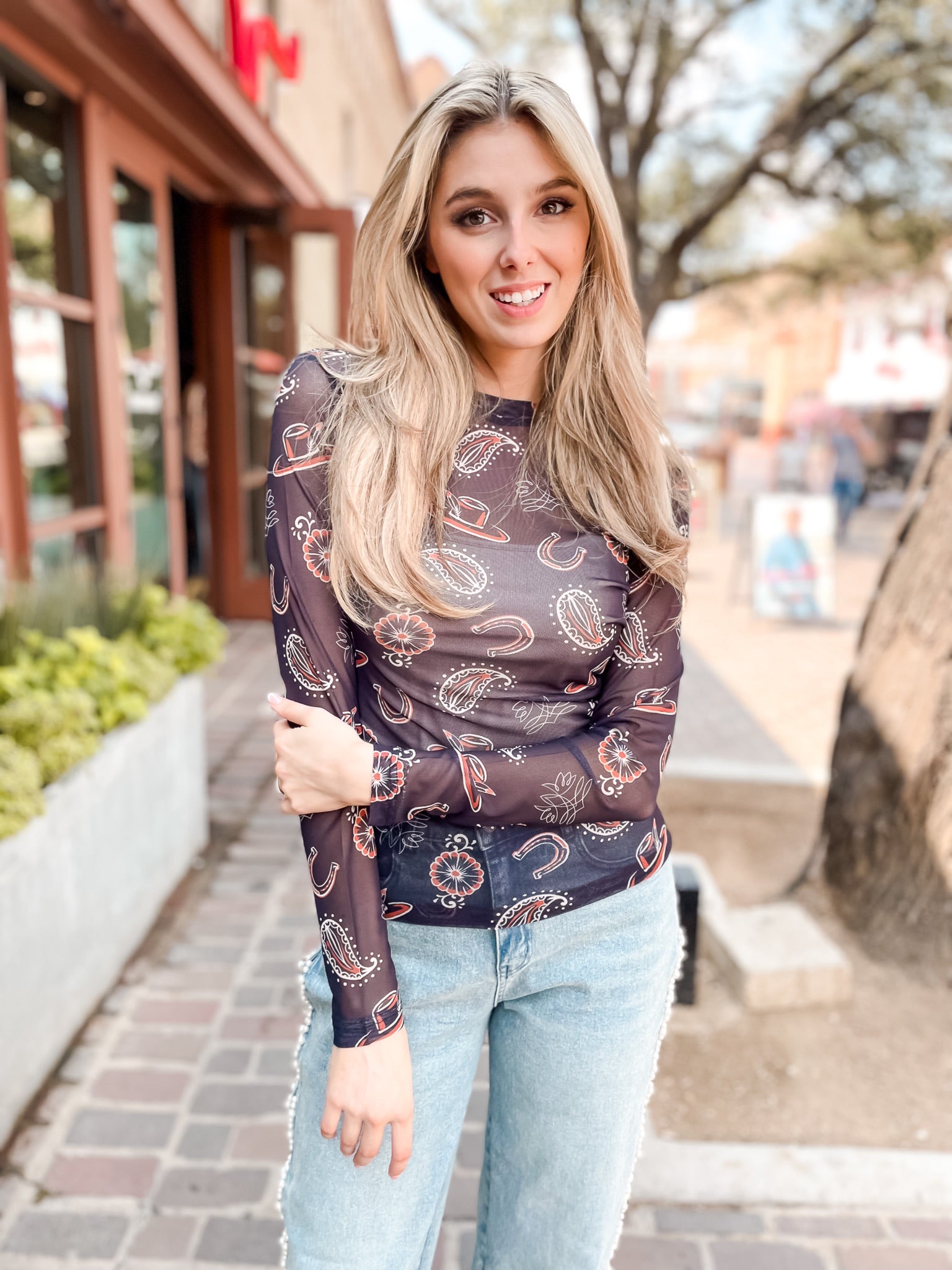 Feather Hat Mesh Top