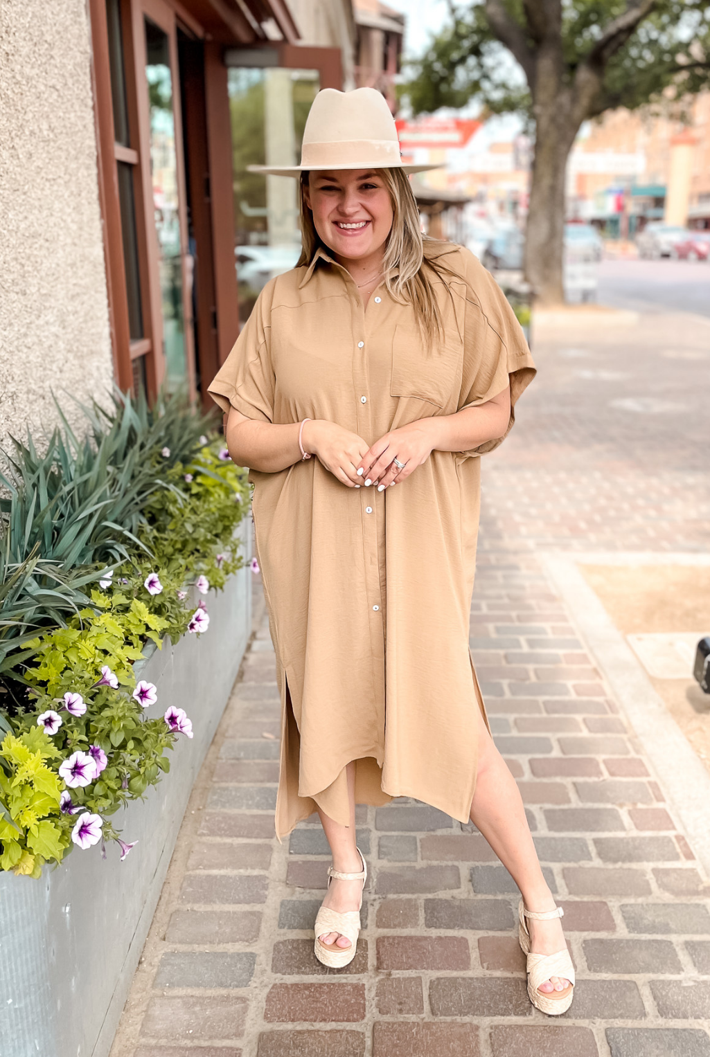 Oversized High/Low Shirt Dress - Taupe