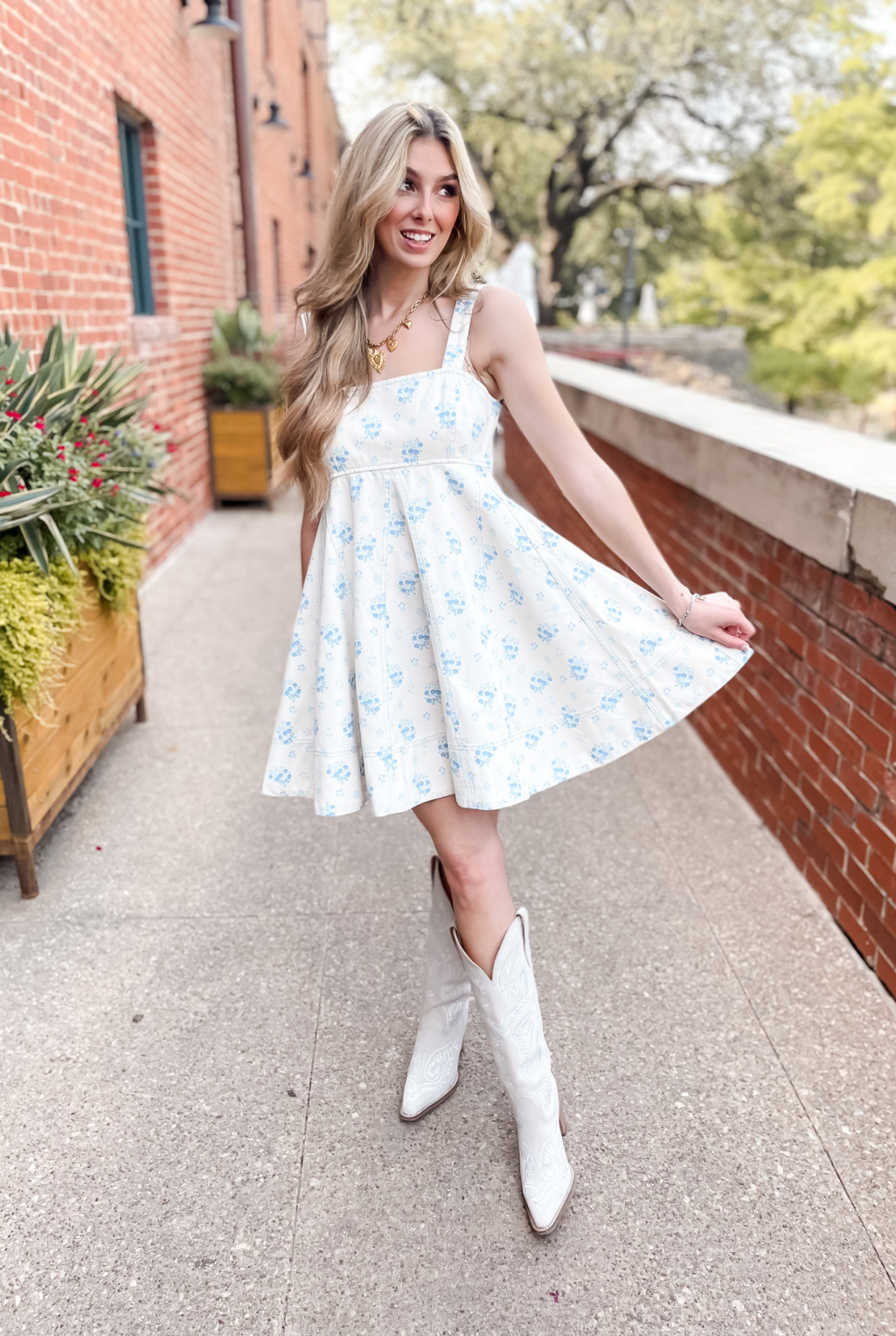 Blue Bouquet Denim Dress
