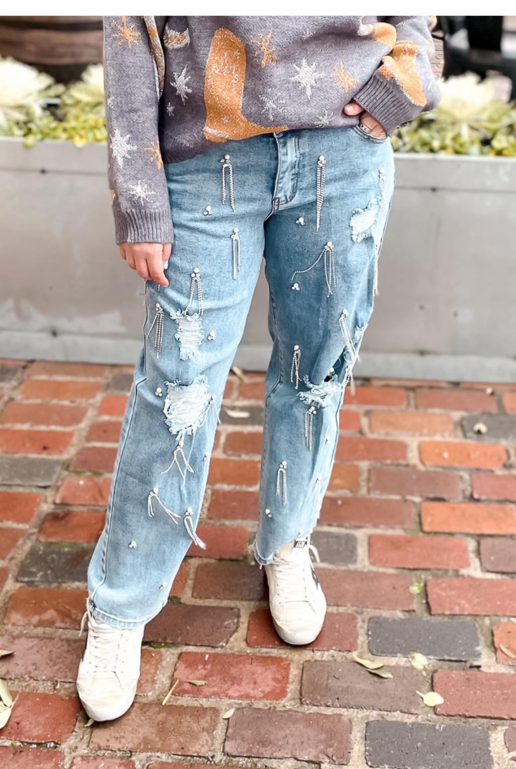 Pearl + Rhinestone Denim Jeans