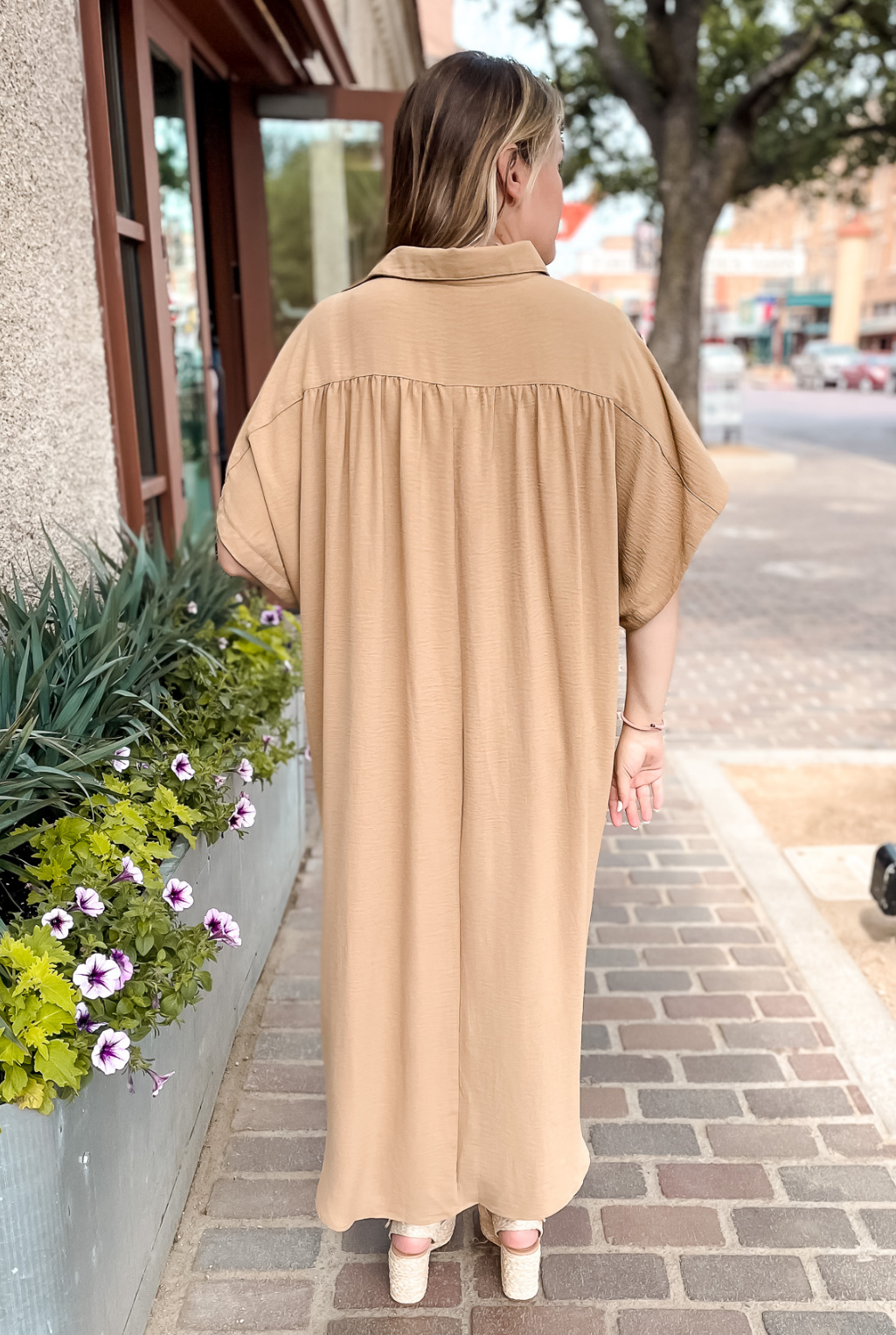 Oversized High/Low Shirt Dress - Taupe