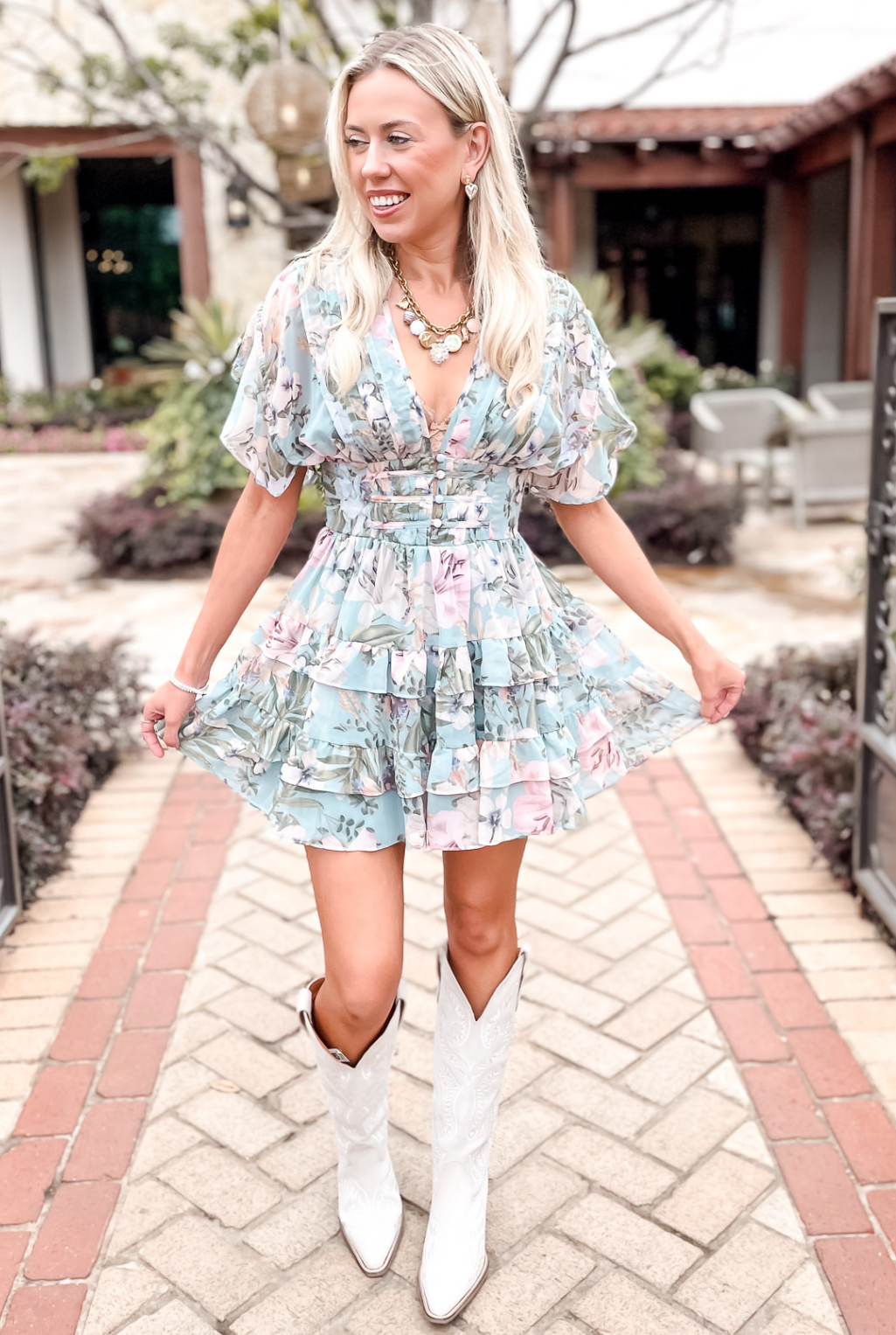 Dusty Blue Floral Dress