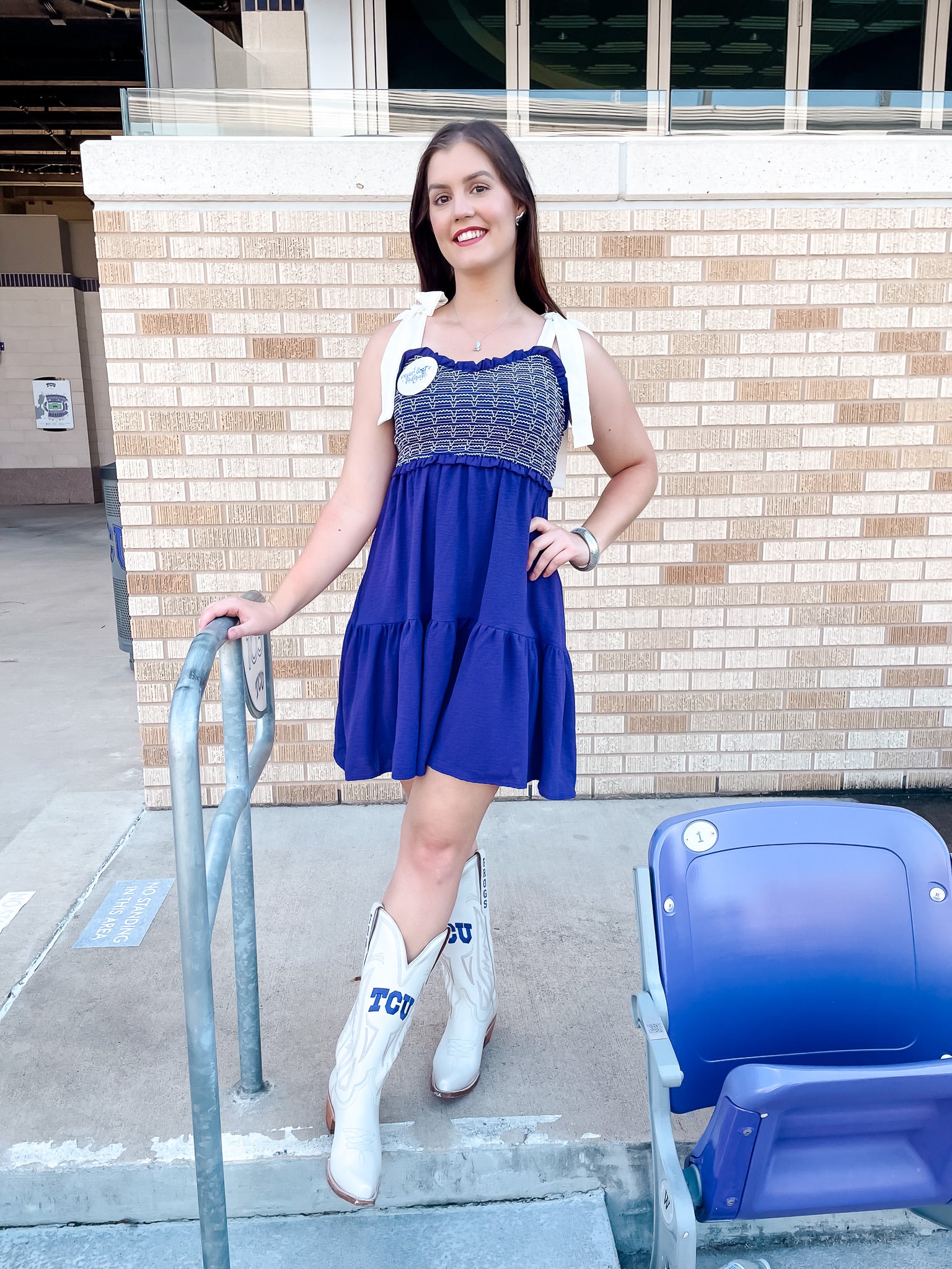 Smocked Shoulder Tie Dress - Purple