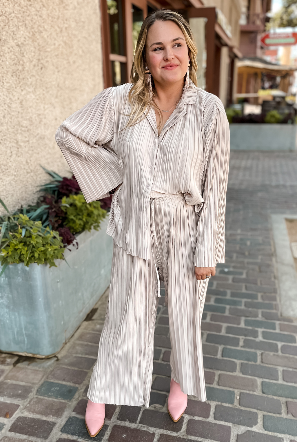 Latte Pleated Pant Set