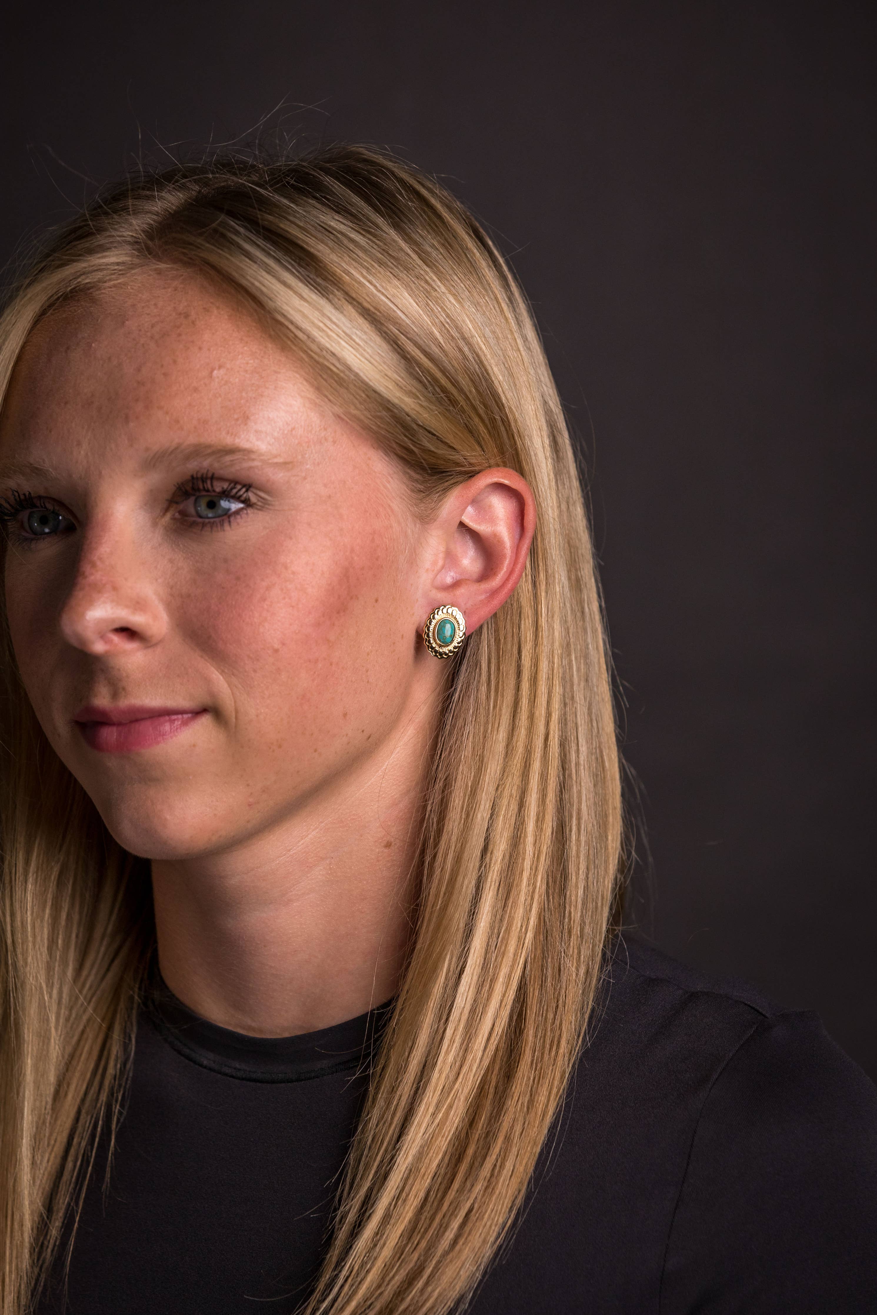 Floral Concho Stud Earrings - Turquoise - Tucker Brown