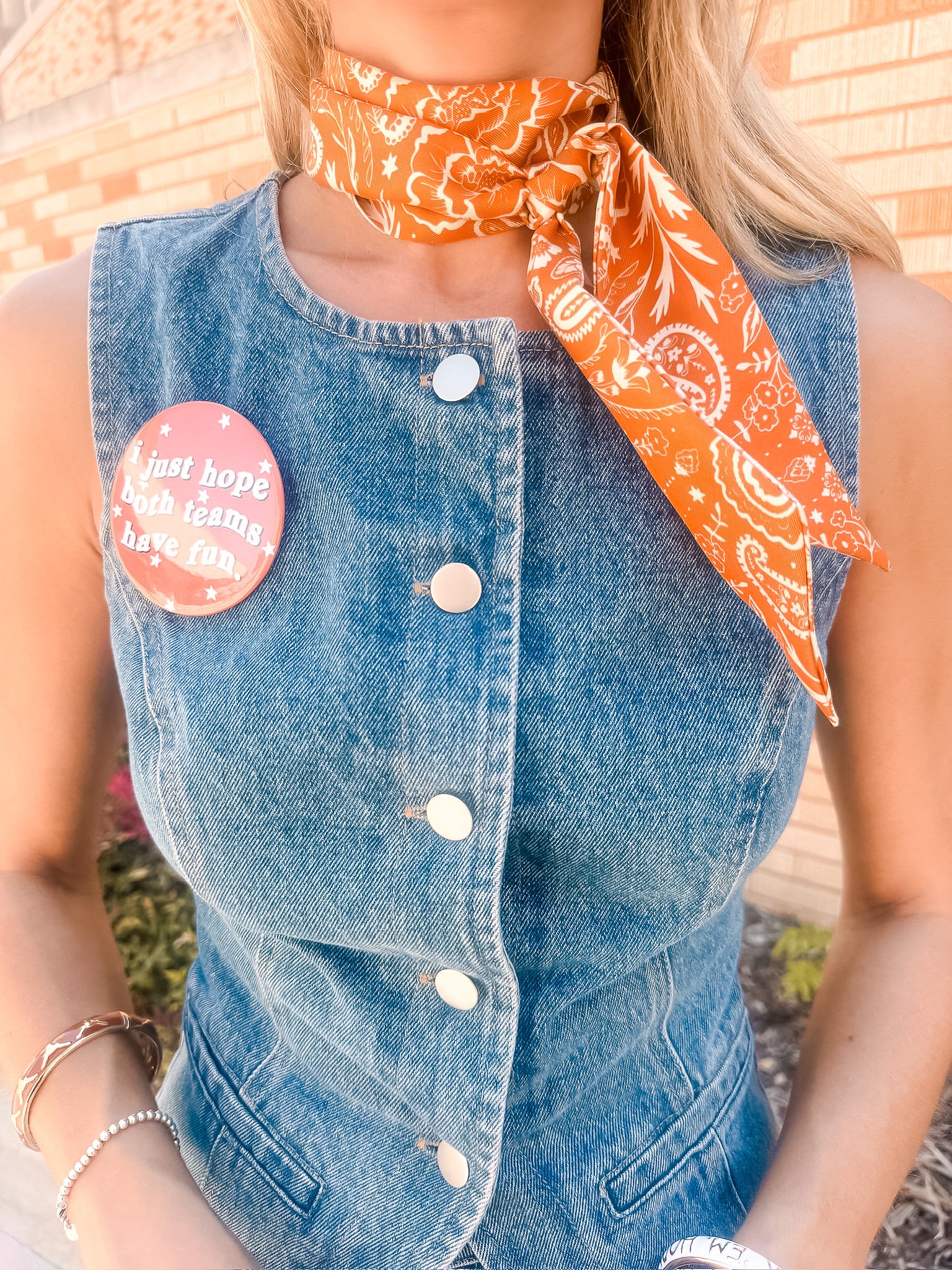 Orange & Cream Silk Twilly Scarf