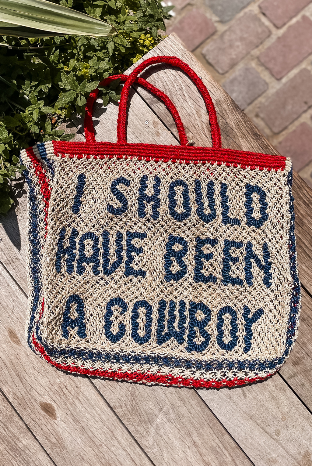 Been A Cowboy Jute Handbag - Blue/Red