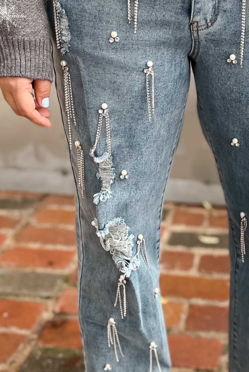 Pearl + Rhinestone Denim Jeans