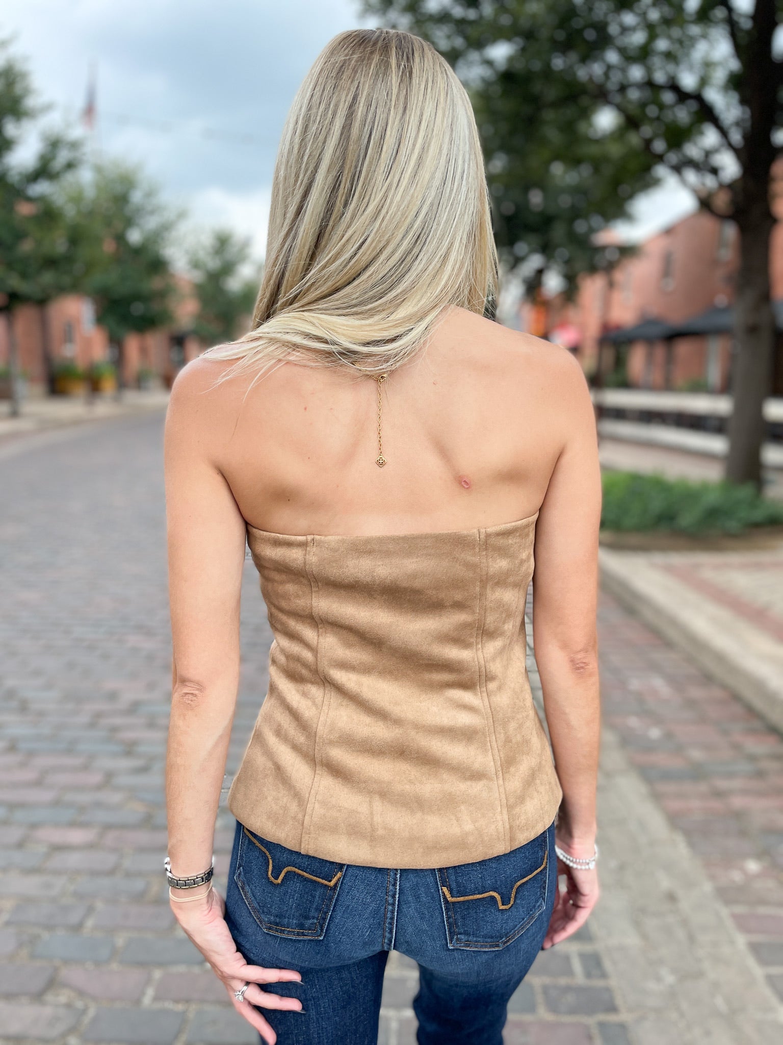 Suede Sleeveless Button Top