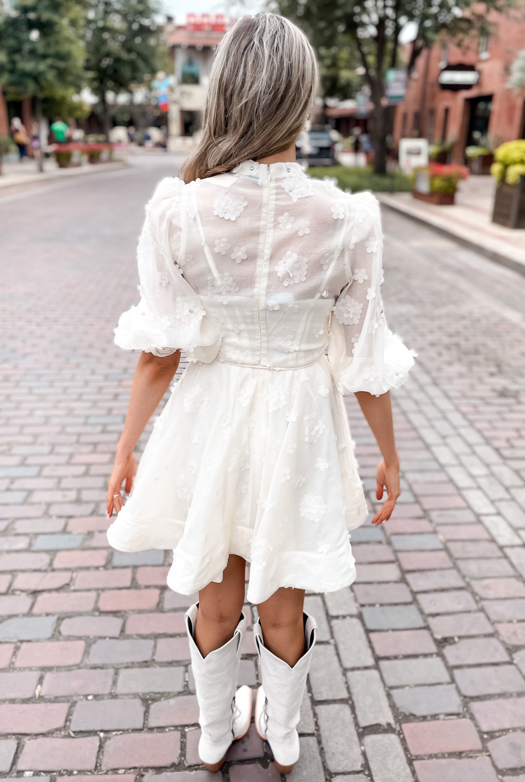 Floral Applique Dress - Ivory
