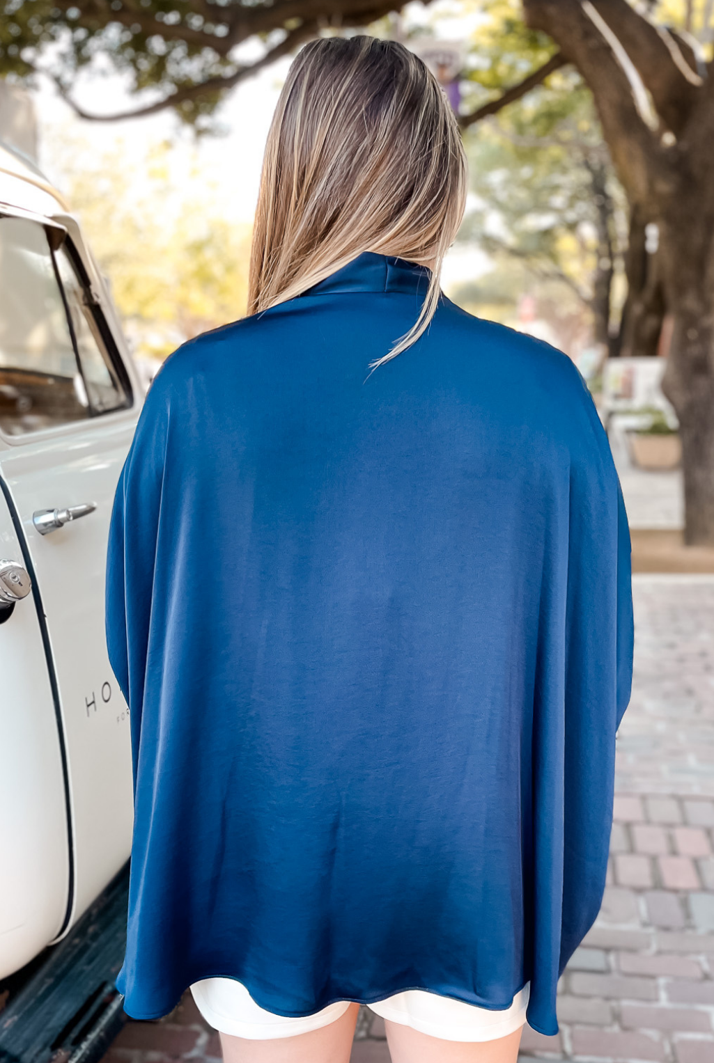 Washed Silk Caftan Top - Navy