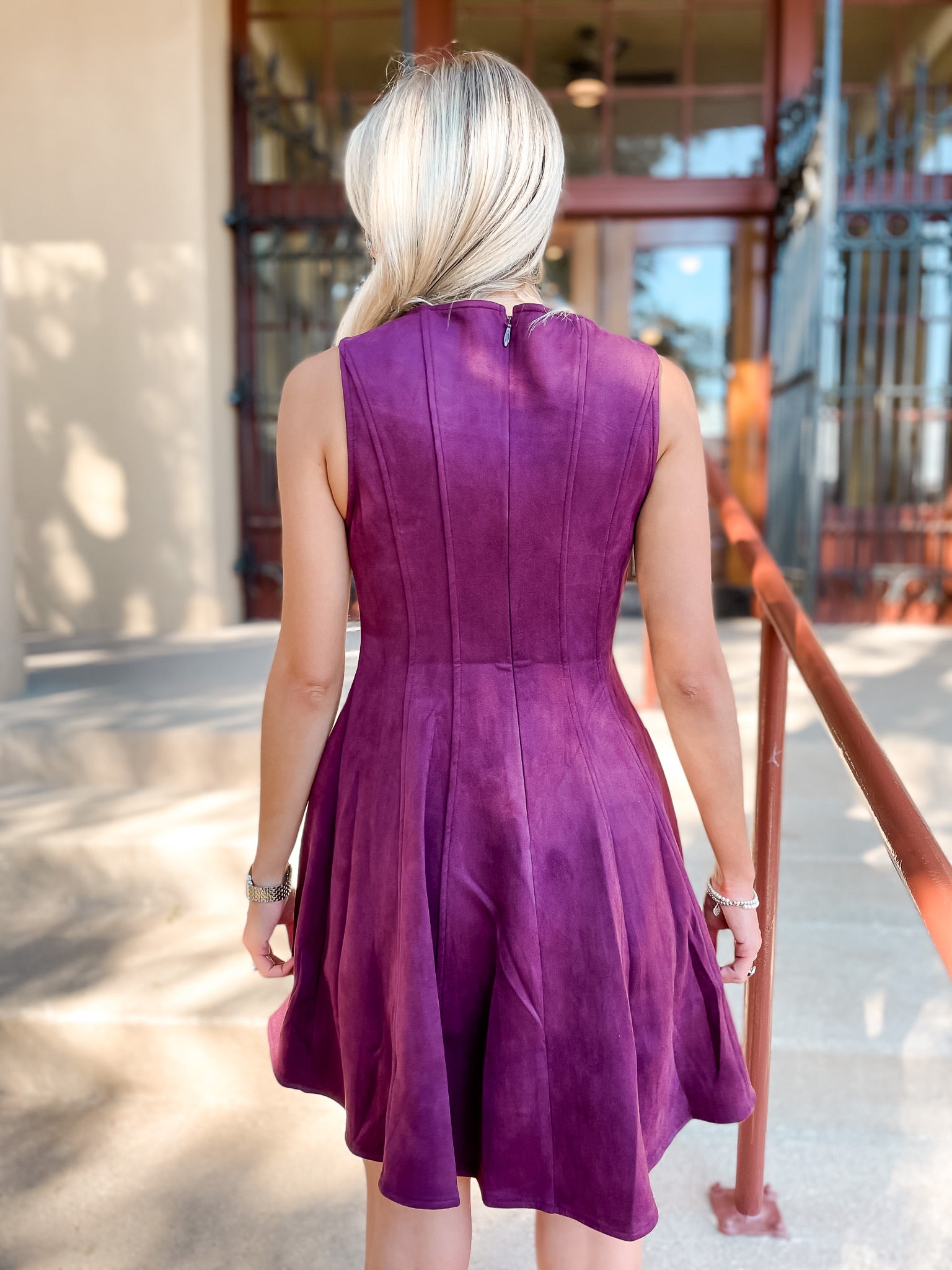 Sleeveless Suede Flare Dress - Burgundy