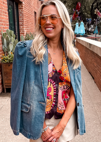 *Washed Denim Blazer - Tucker Brown