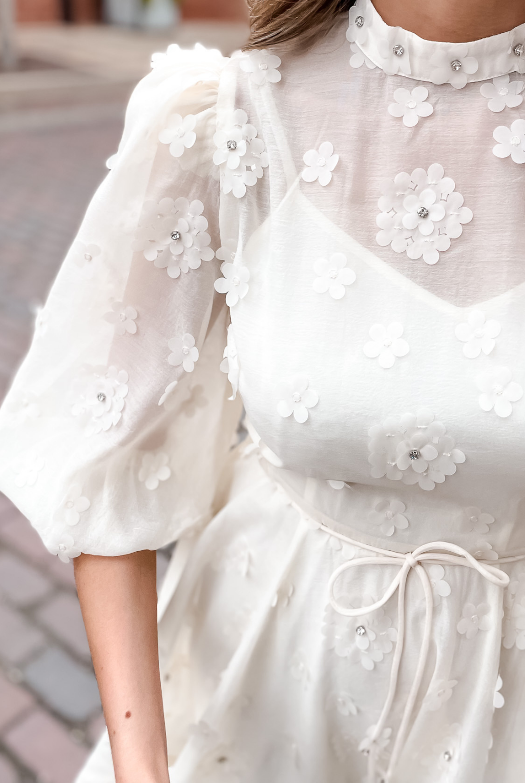 Floral Applique Dress - Ivory