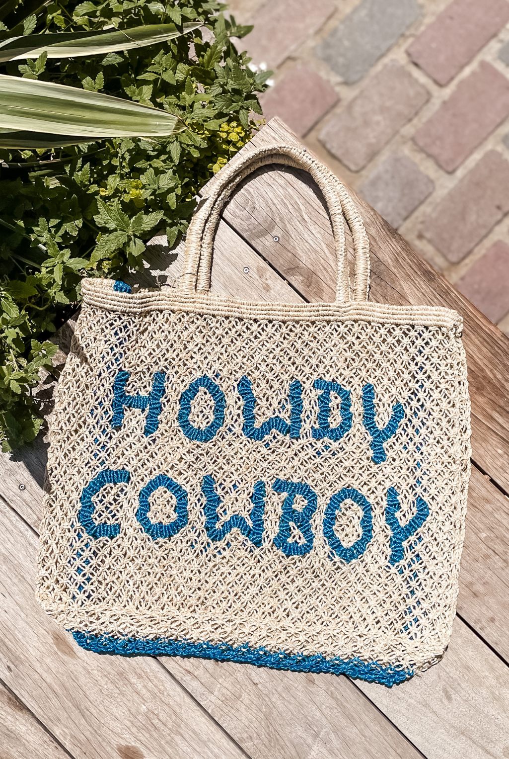 Howdy Cowboy Jute Handbag - Cobalt