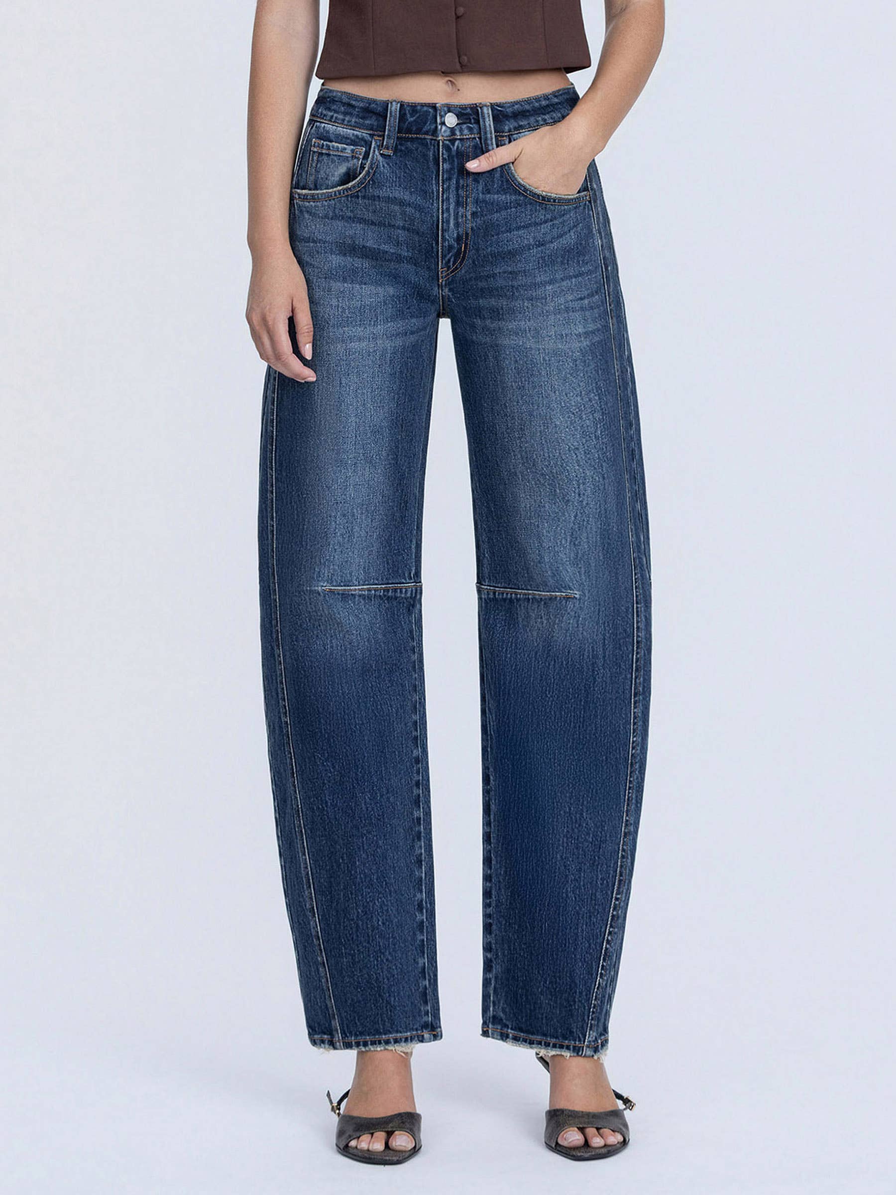 Dark Wash Barrel Jeans