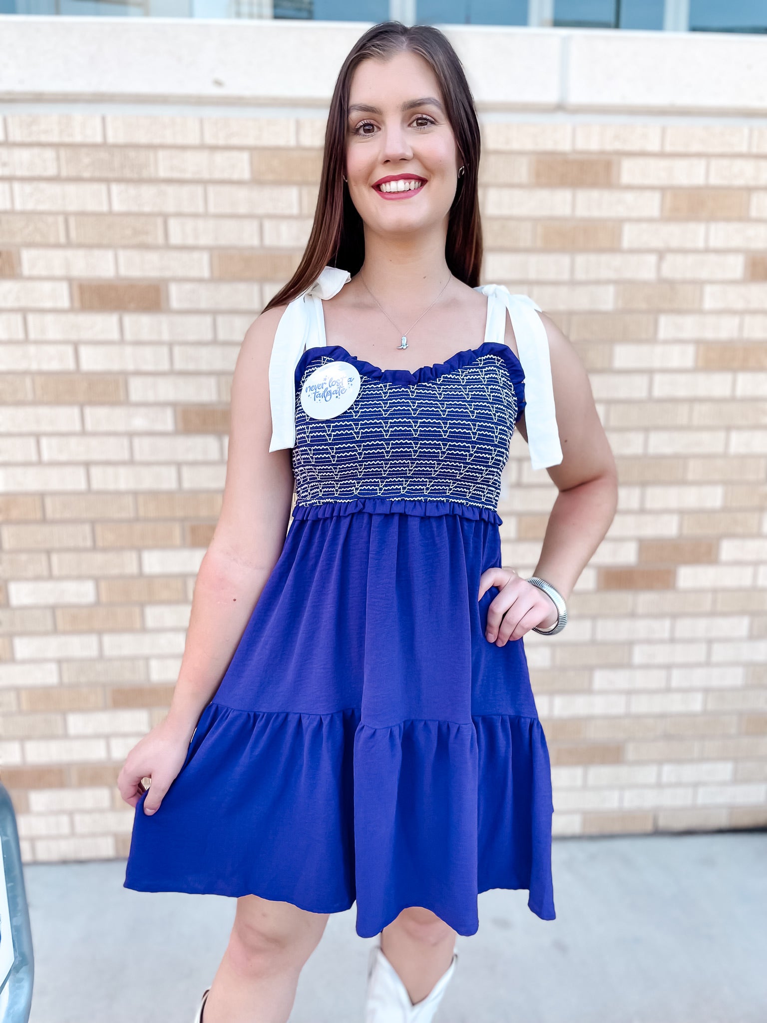 Smocked Shoulder Tie Dress - Purple