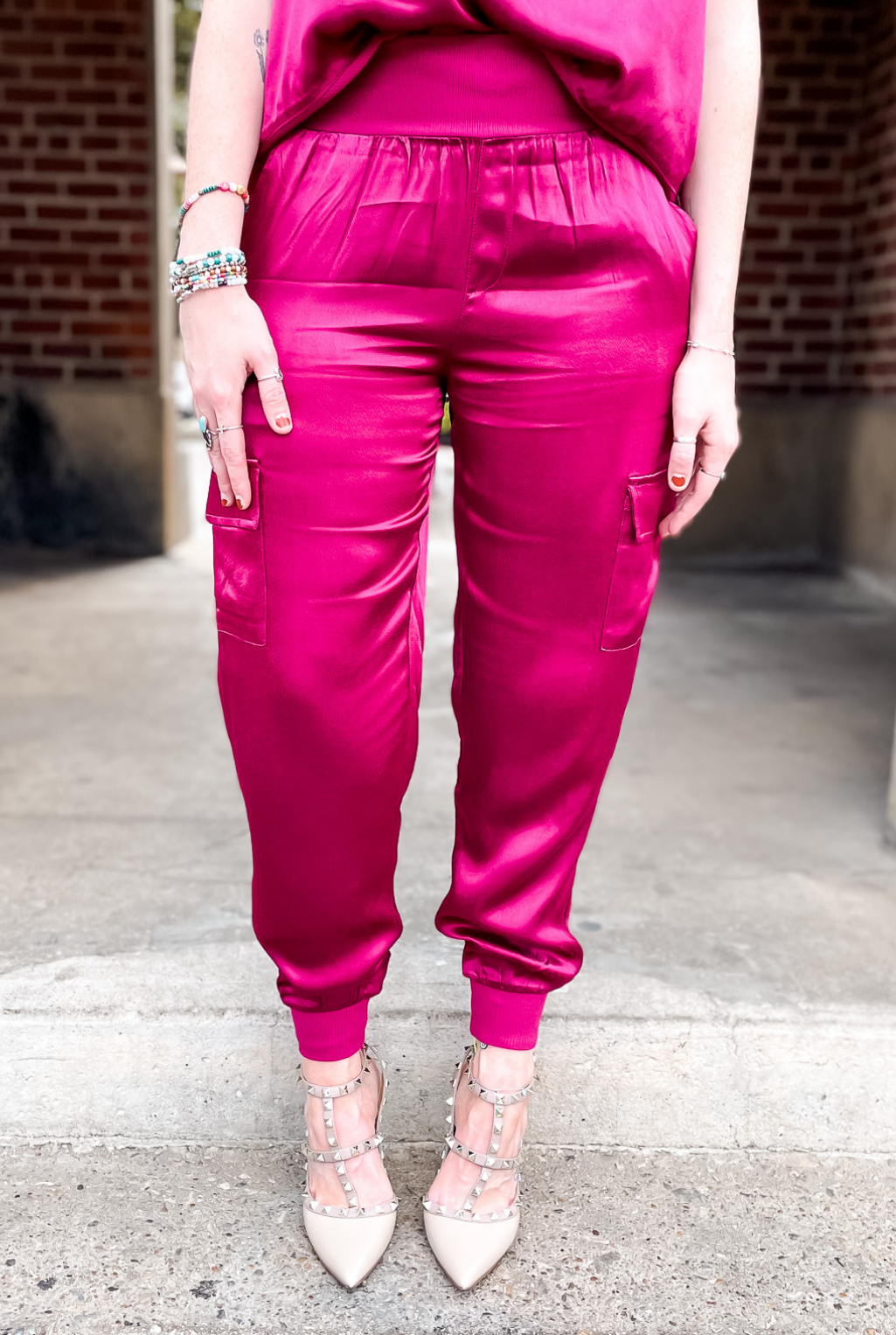 Red silk joggers shop