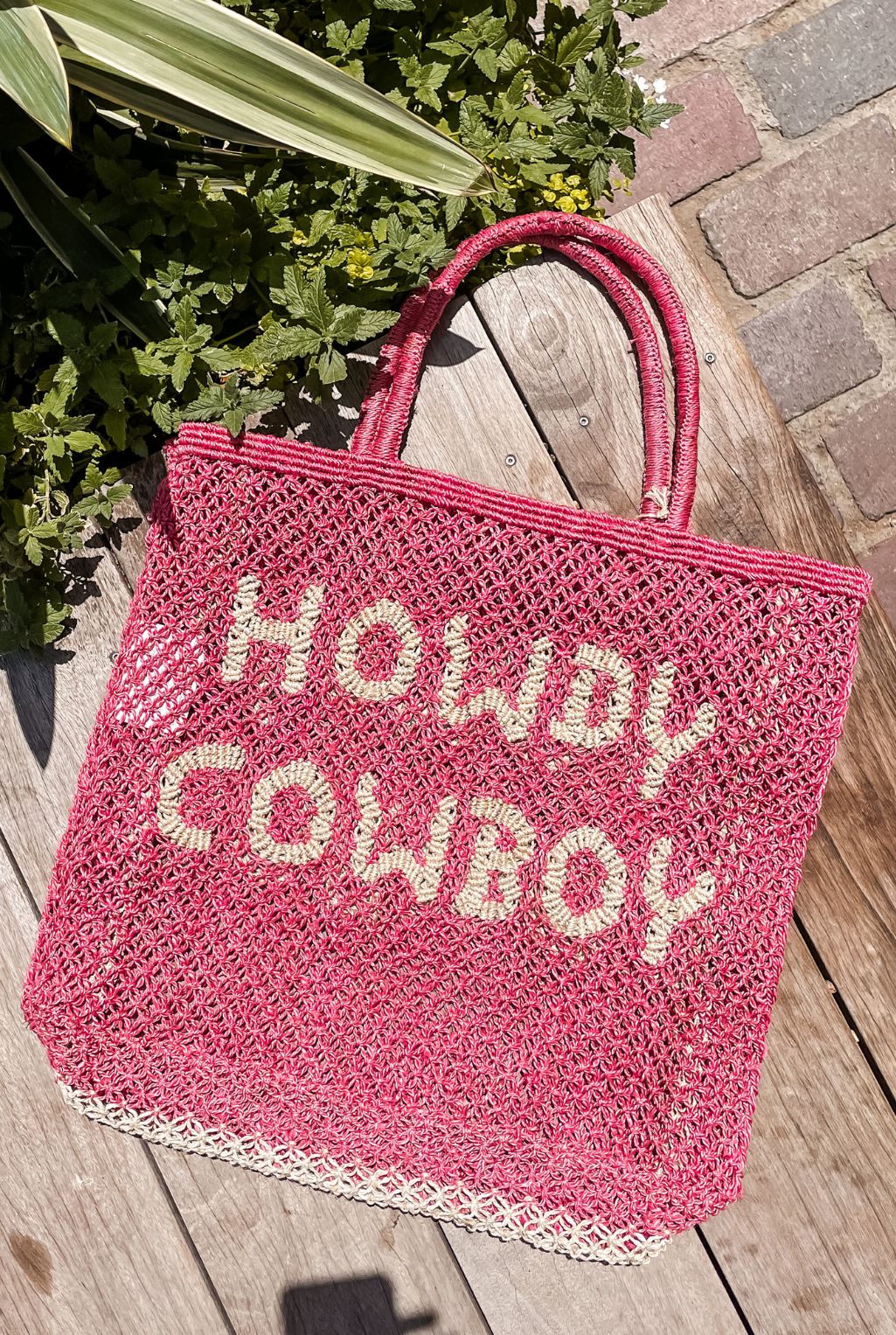 Howdy Cowboy Jute Handbag - Hot Pink