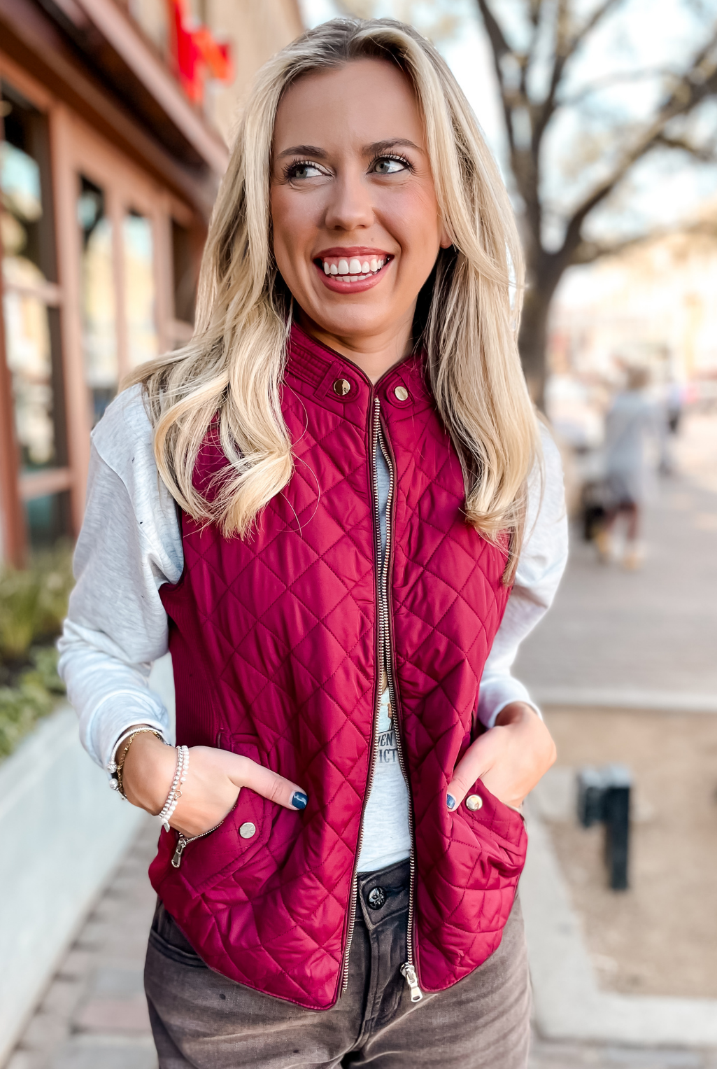 Quilted & Piped Vest - Wine