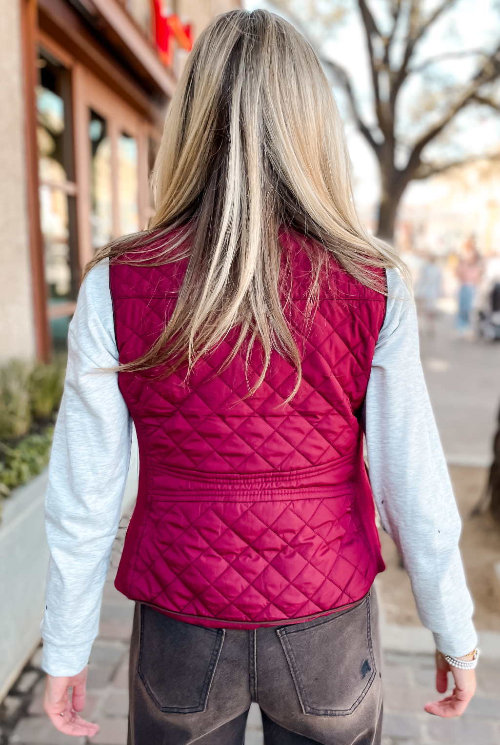 Quilted & Piped Vest - Wine