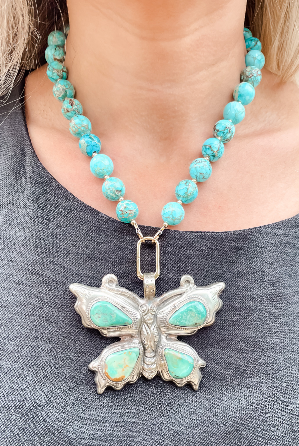 Butterfly Statement Necklace - Tuquoise