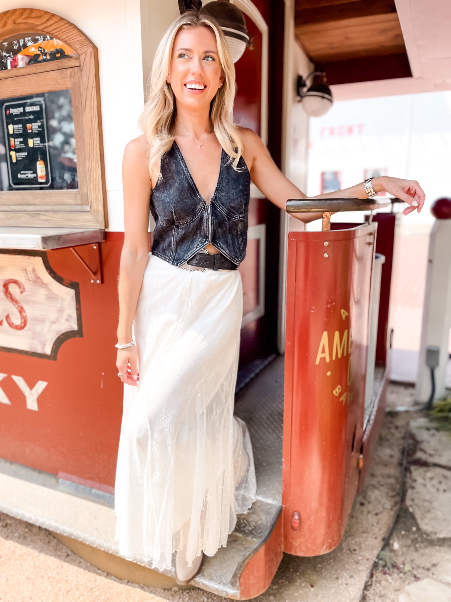 V-Neck Bustier Denim Crop Top