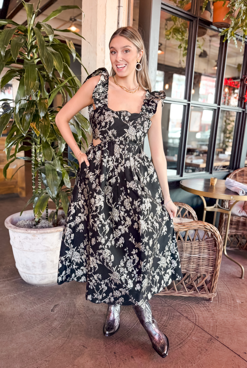 Ashton Scallop Brocade Dress