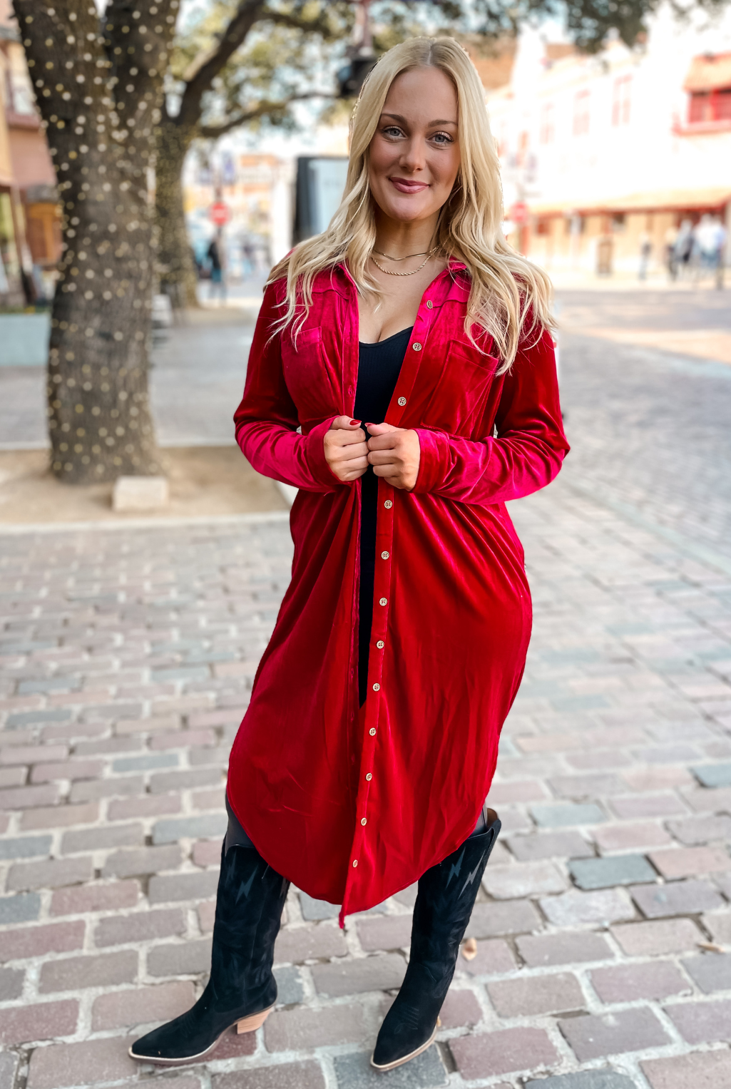 Cranberry Velvet Duster
